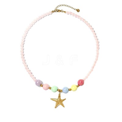 Summer Beach 304 Stainless Steel Pendant Plastic Round Beaded Necklaces for Women WGF027E-01-1