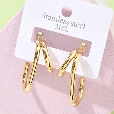 304 Stainless Steel Two-layer C-Shaped Stud Earrings EJEW-Z098-18G-1