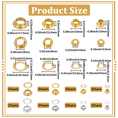 160 Sets 8 Styles Iron Grommet Eyelet Findings IFIN-BBC0001-05-1