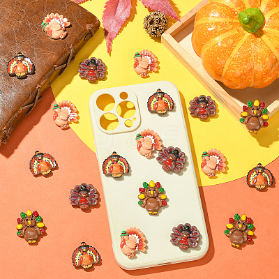 40Pcs 4 Styles Thanksgiving Resin Cabochons RESI-SC0036-39-1