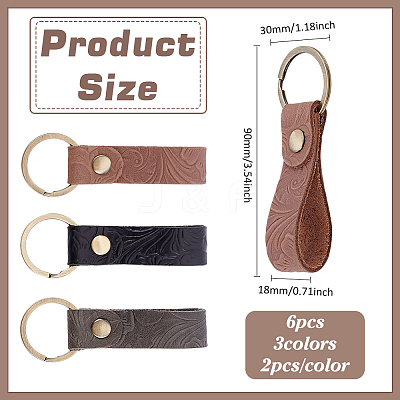 6Pcs 3 Colors Rectangle Cowhide Keychians KEYC-ME0001-19-1