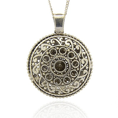 Antique Silver Plated Alloy Rhinestone Big Pendants ALRI-J108-01AS-1