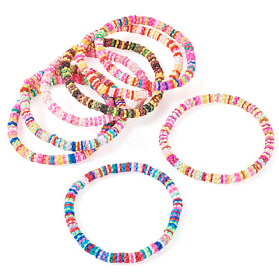 8Pcs Handmade Polymer Clay Heishi Beads Beaded Bracelet Sets BJEW-TAC0030-1