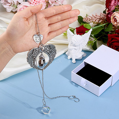 Glass & Alloy Wing & 304 Stainless Steel Urn Ashes Hanging Suncatchers HJEW-DC00196-1