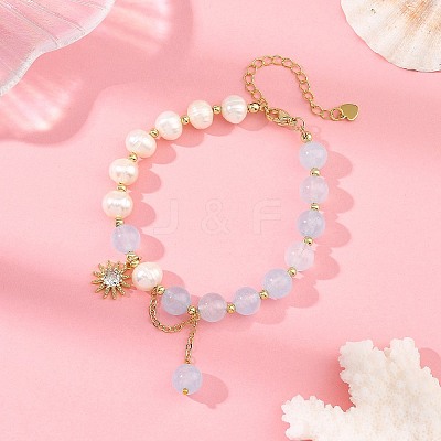 Dyed Natural Quartz Round and Potato Pearl Beaded Bracelets BJEW-JB14466-1