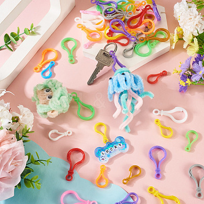 100Pcs 20 Styles Opaque Solid Color Bulb Shaped Plastic Push Gate Snap Keychain Clasp Findings KY-TA0001-58-1