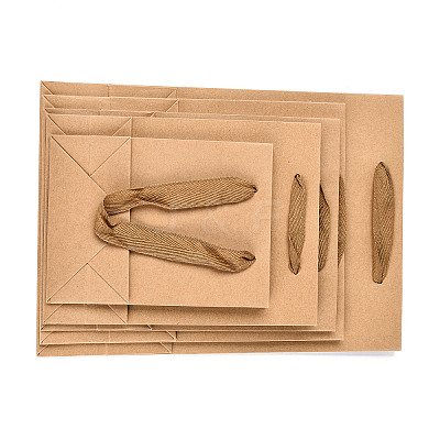 10Pcs 5 Sizes Kraft Paper Gift Shopping Bags Set AJEW-T013-11-1