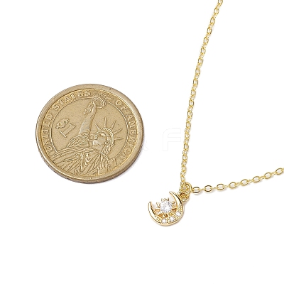 Rack Plating Brass Pave Clear Cubic Zirconia Moon Star Pendant Necklaces for Women NJEW-JN05000-1