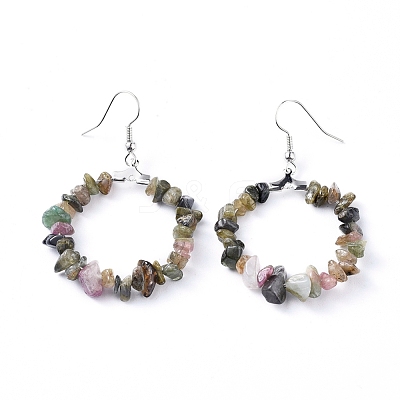 Natural & Synthetic Mixed Gemstone Dangle Earrings EJEW-E255-D-1