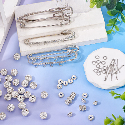 8Pcs 4 Styles Iron Rhinestone Safety Pins FIND-TA0008-81-1