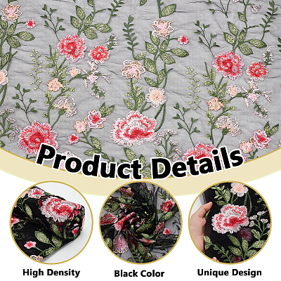 1 Yard Flower Pattern Embroidery Polyester Fabric AJEW-WH0314-473B-1