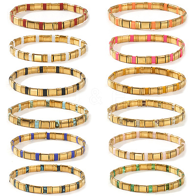 12Pcs Glass Seed Beads Stretch Bracelets for Women MR9301-1-1