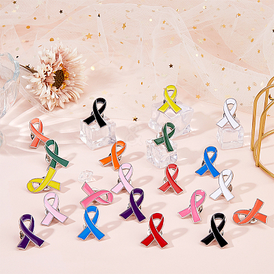 20Pcs 3 Styles Breast Cancer Awareness Pink Ribbon Enamel Pin JEWB-FH0002-53A-1