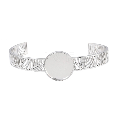 304 Stainless Steel Blank Cuff Bangle Bases with Flat Round Tray SA-CBA82C8-04B-P-1