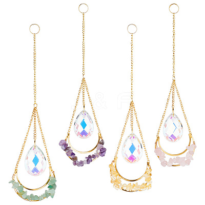1 Set AB Color Plated Chandelier Glass Teardrop Pendant Decorations HJEW-GA0001-45-1