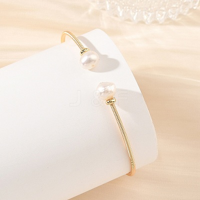 Natural Cultured Freshwater Pearl Potato Torque Bangles BJEW-JB14207-1