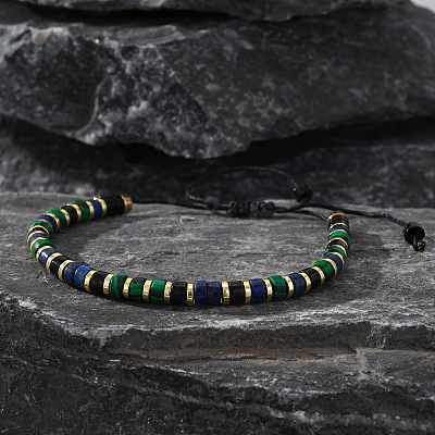Ethnic Style Natural Mixed Gemstone Column Beads Braided Bead Bracelets for Men Women BR3776-3-1