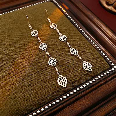 Brass Hollow Rhombus Auspicious Clouds Dangle Earrings FS-WGDE541-02-1