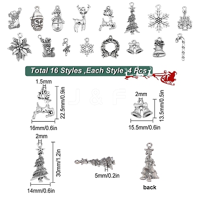 64Pcs 16 Style Tibetan Style Alloy Pendants FIND-SC0002-61-1
