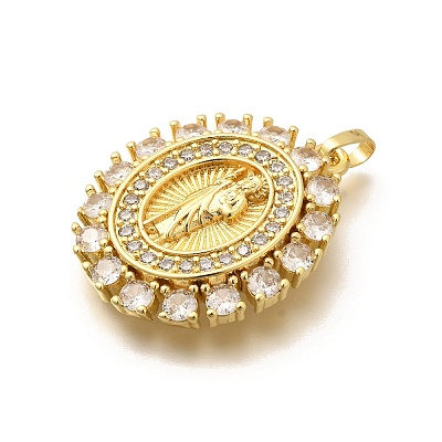 Religion Themed Rack Plating Brass Micro Pave Cubic Zirconia Pendants KK-L226-007G-03-1