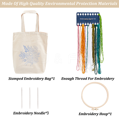 DIY Flower Pattern Tote Bag Embroidery Making Kit DIY-WH0349-21A-1