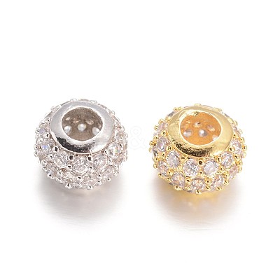Rondelle Brass Micro Pave Cubic Zirconia Beads KK-L134-30-1