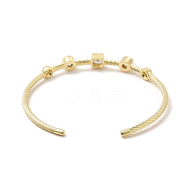 Clear Cubic Zirconia Square Cuff Bangle BJEW-E032-03G-1
