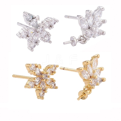 4 Pairs 2 Style Brass Micro Pave Clear Cubic Zirconia Stud Earring Findings KK-ZZ0001-06-1