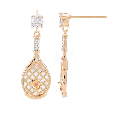 Brass Micro Pave Clear Cubic Zirconia Stud Earring Findings KK-S364-057-1