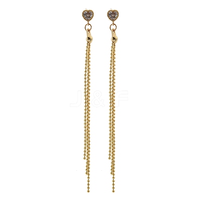 Heart Brass Tassel Stud Earrings EJEW-Z086-04G-1
