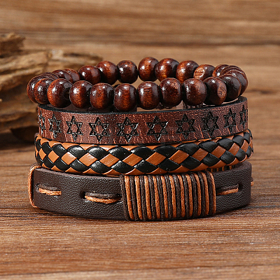 4Pcs 4 Styles PU Imitation Leather Braided Bracelets Sets BJEW-CL0001-13A-1