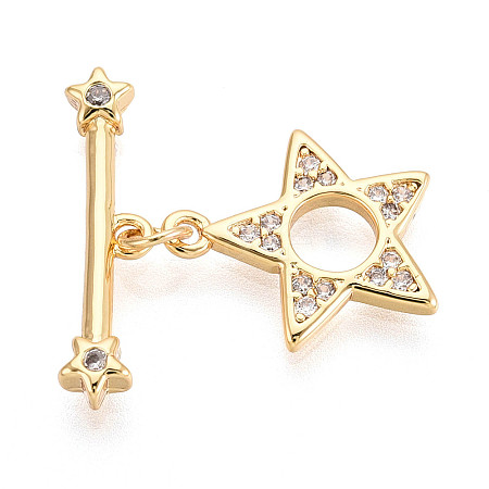 Star Brass Pave Clear Cubic Zirconia Toggle Clasps KK-T077-04G-1