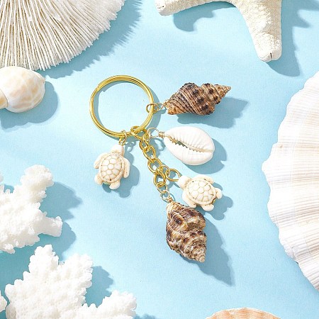 Ocean Style Natural Shell with Synthetic Turquoise Keychains KEYC-JKC01231-04-1