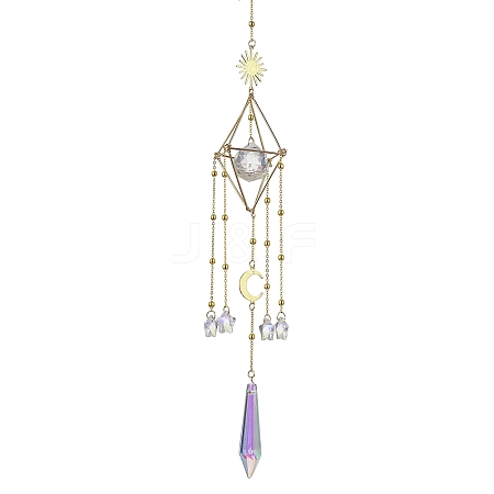 Brass Rhombus Sun Hanging Ornaments HJEW-JM01872-1