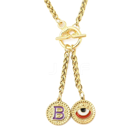 Ion Plating(IP) 304 Stainless Steel Purple Enamel Letter & Eye Pendant Wheat Chain Necklaces STAS-Z102-01G-B-1