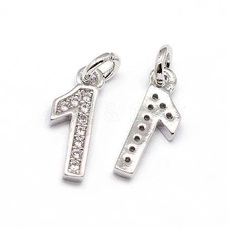 Real Platinum Plated Tone Brass Micro Pave Cubic Zirconia Number Charms ZIRC-E011-01-1