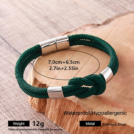 Braided Knot Nylon Cord Bracelets with 304 Stainless Steel Magnetic Clasps for Men UA2967-11-1