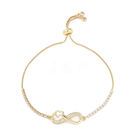 Infinity with Heart Brass Micro Pave Clear Cubic Zirconia Link Bracelets BJEW-H605-01G-03-1