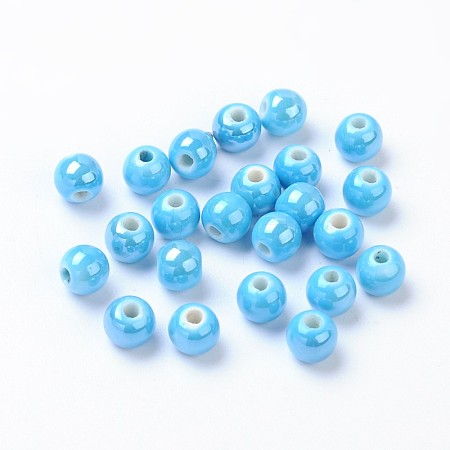 Pearlized Handmade Porcelain Round Beads X-PORC-S489-6mm-08-1