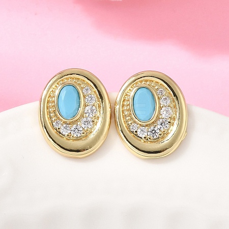Brass Micro Pave Cubic Zirconia Stud Earrings EJEW-G471-13G-05-1