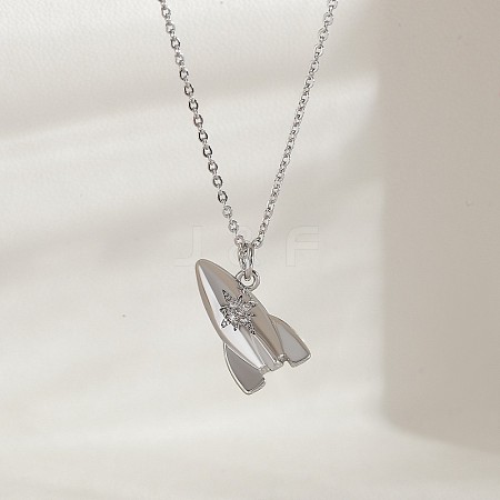 Ocean Summer Brass Pave Clear Cubic Zirconia Pendant Necklaces FS-WG82AA1-18-1