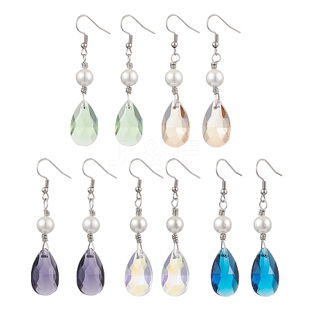 Glass and Shell Pearl Dangle Earrings EJEW-JE06020-1