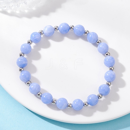 Natural Dyed Blue Lace Agate Beads Stretch Bracelets for Women BJEW-JB12930-1