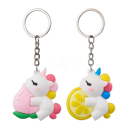 2Pcs 2 Styles Cartoon Unicorn PVC Plastic Keychain KEYC-JKC00675-1