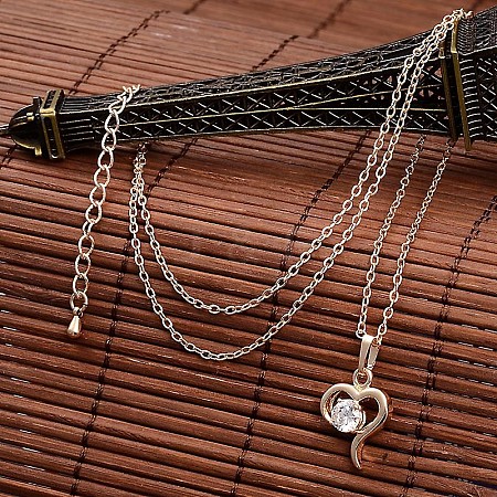 Brass Cubic Zirconia Heart Pendant Necklaces NJEW-N0042-01G-1