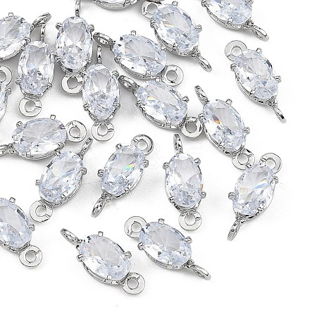SHEGRACE Brass Pave Cubic Zirconia Oval Connector Charms XGRQ2O873-437A-P-1