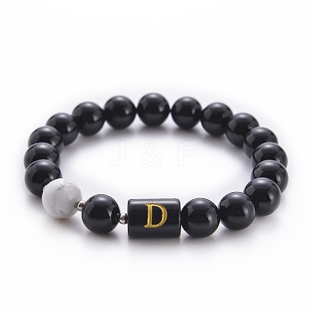 10MM Natural Black Onyx(Dyed & Heated) and Howlite Beaded Stretch Bracelets RH2290-4-1