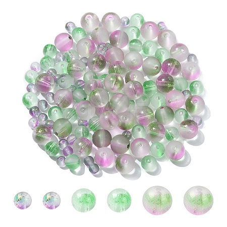 150Pcs 3 Styles Frosted Spray Painted Glass Beads Strands GLAA-YW0004-34A-1