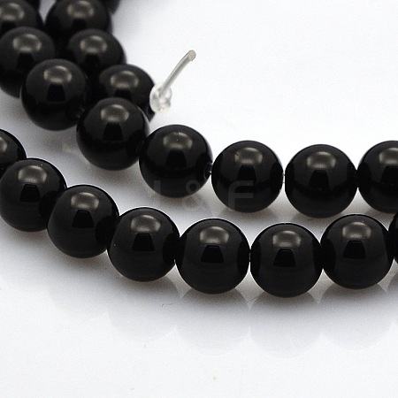 Round Natural Black Onyx Beads Strands G-N0120-26-6mm-1