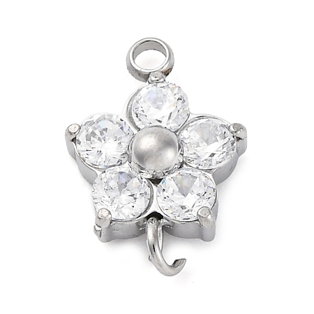 304 Stainless Steel Micro Pave Cubic Zirconia Flower Connector Charms STAS-U042-01P-02-1